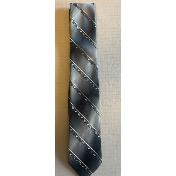 Paco Rabanne Men’s Necktie Blue Gray White Stripe Embroidered Design 56 Inch - Picture 1 of 5